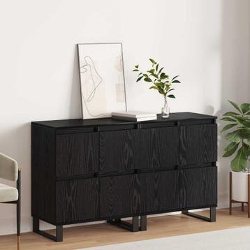 vidaXL Dressoir 2 st Zwart Eiken 60 x 35 x 70 cm, Verzenden