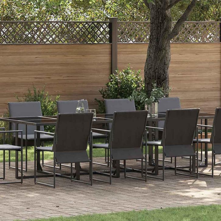 vidaXL Tuin Eettafel Set 11 pcs Zwart Staal, Jardin & Terrasse, Ensembles de jardin, Envoi