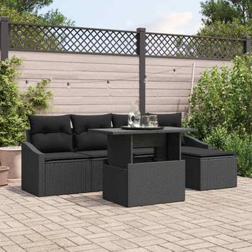 vidaXL Tuinbank Set 6 st Zwart poly rattan, Tuin en Terras, Verzenden, Nieuw