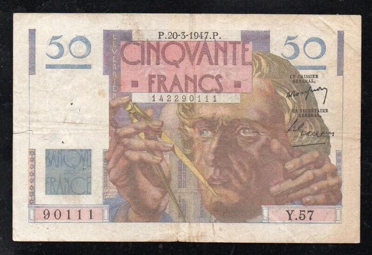 Frankreich Pick 127 50 Francs Le Verrier 20/03/1947, Postzegels en Munten, Bankbiljetten | Europa | Niet-Eurobiljetten, België