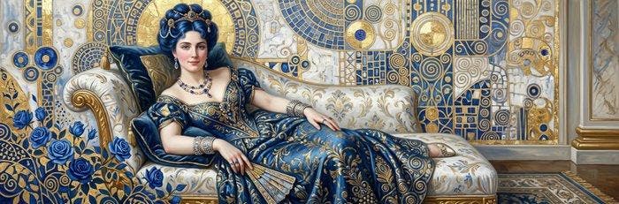 CREATIVE_HUB - Blue Rose lady at the King Sun court in Klymt, Antiek en Kunst, Curiosa en Brocante