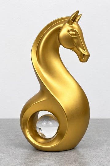 sculptuur, Golden Abstract Horse Figurine with Decorative