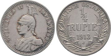 1/4 Rupie 1913 J Deutsch Ostafrika Wilhelm Ii, Verzenden, België