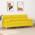 vidaXL Driezitsbank met sierkussens 180 cm stof lichtgeel, Verzenden, Nieuw
