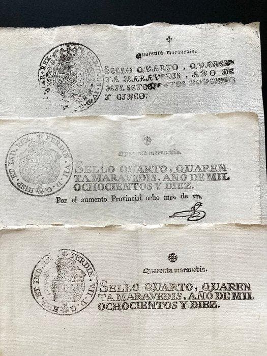 Spanje 1741/1895 - Spaans zegelpapier. 7 verschillende, Postzegels en Munten, Postzegels | Europa | Spanje