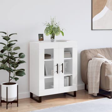 vidaXL Dressoir 69,5x34x90 cm bewerkt hout hoogglans wit, Huis en Inrichting, Kasten | Dressoirs, Verzenden, Nieuw