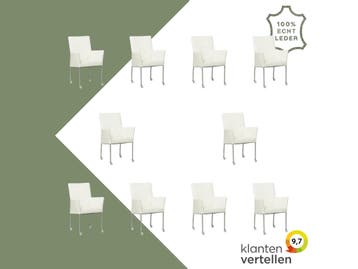 Set van 10 Leren eetkamerstoelen Comfort met wieltjes en, Ophalen of Verzenden, Nieuw, Leer, Eén