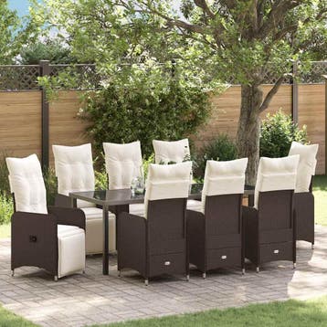 vidaXL Tuin Eettafel Set 9 st Bruin poly rattan, Verzenden