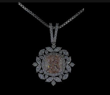 Hanger - 14 karaat Witgoud - 4.06ct. tw. Bruin Diamant