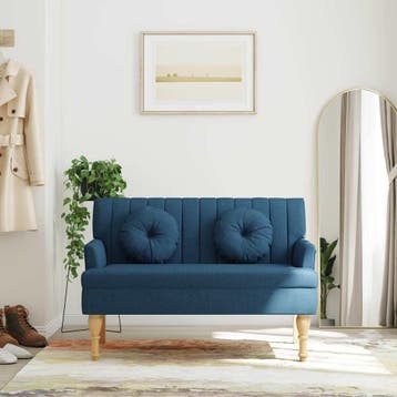 vidaXL Bankje met kussens 113x64,5x75,5 cm stof blauw, Verzenden
