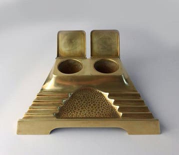 Encrier - German Double Inkwell Desk Stand - Laiton