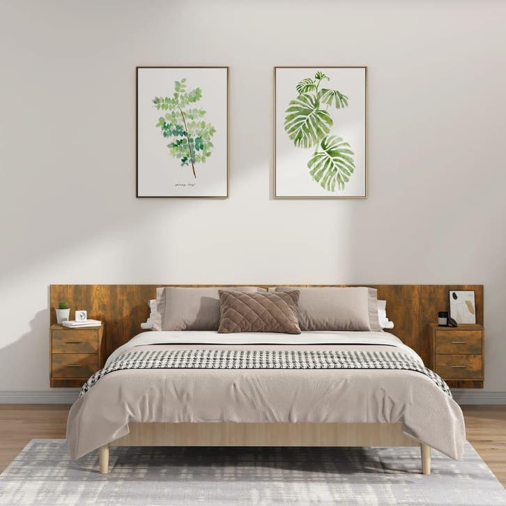 vidaXL Hoofdbord met kastjes bewerkt hout gerookt, Maison & Meubles, Chambre à coucher | Lits, Envoi