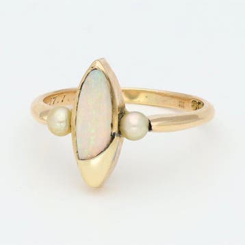 Bague - 18 carats Or jaune Perle - opale