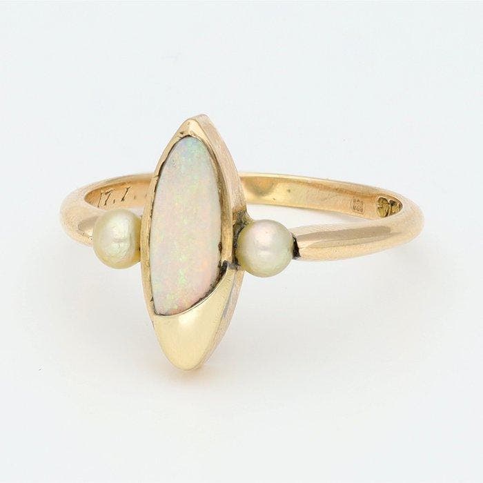 Bague - 18 carats Or jaune Perle - opale, Bijoux, Sacs & Beauté, Bagues