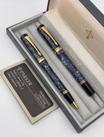 Parker - Set Parker Duofold Blue Marbled – Pluma, Verzamelen, Nieuw