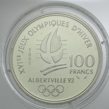 Frankrijk. 100 Francs 1991 Albertville 92. BE (proof) en, Postzegels en Munten
