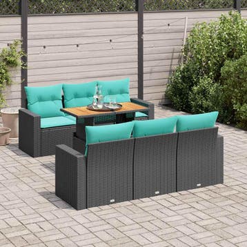 vidaXL 7-delige Loungeset met kussens poly rattan zwart, Verzenden, Loungeset