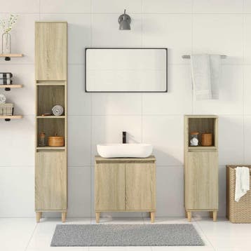 vidaXL 3-delige Badkamermeubelset bewerkt hout sonoma, Verzenden, Nieuw