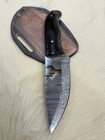 Wolf Creek Damascus Skinner 236 – Handmade Burl Wood Hunting
