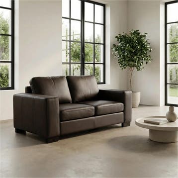 Leren bank Enjoy - 2 zits - Hermes Caffe (donkerbruin) -, 150 tot 200 cm, Nieuw, Ophalen of Verzenden, Modern