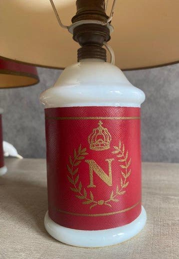 Lampe de table (2) - Opaline, cuivre - Lampes en opaline