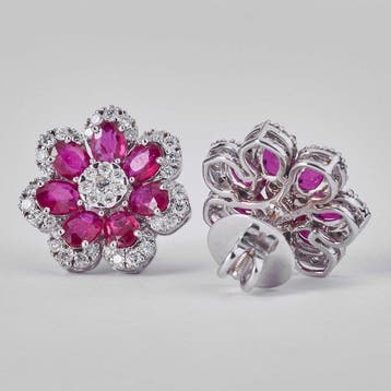 Oorstekers - 14 karaat Witgoud - 3.38ct. tw. Robijn -