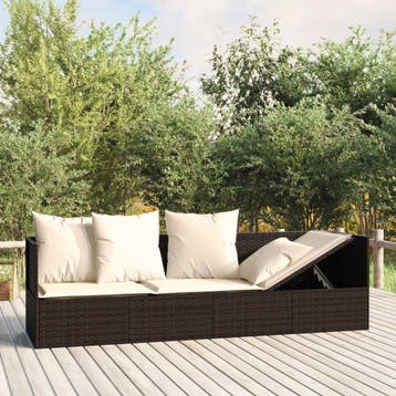 vidaXL Loungebed met kussens poly rattan bruin, Verzenden