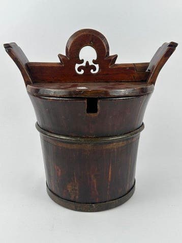 Panier - Bois, Bronze - Un seau à riz en bois