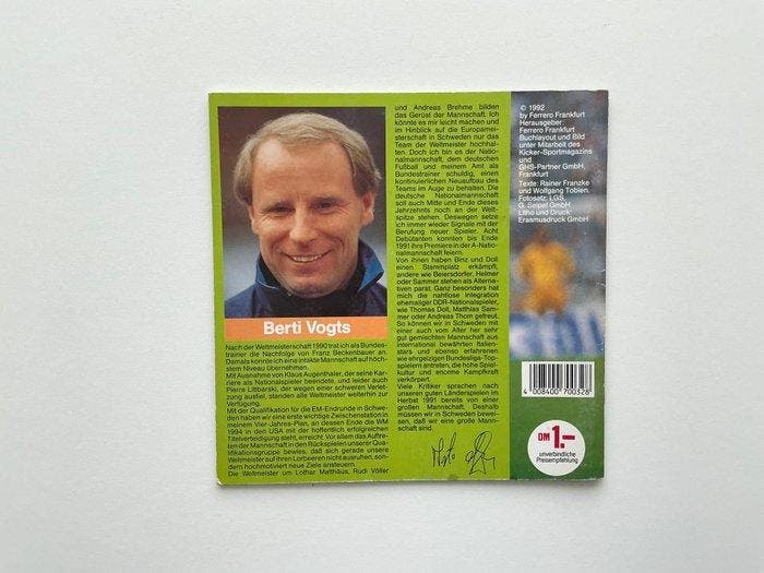 1992 Ferrero Frankfurt UEFA Champions League othar Matthäus,, Collections, Autocollants