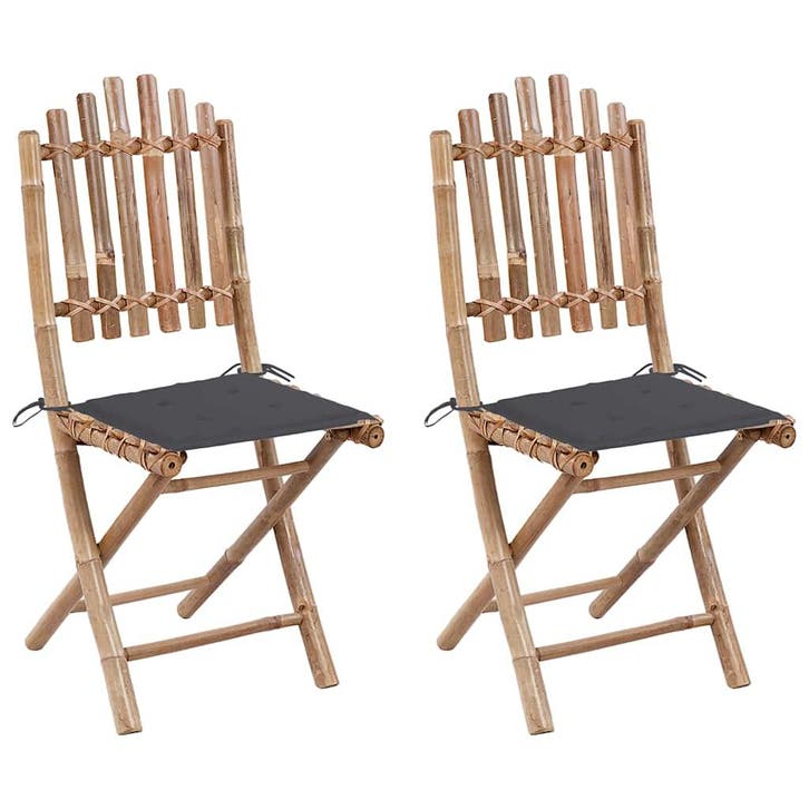 vidaXL Tuinstoelen 2 st inklapbaar met kussens bamboe, Tuin en Terras, Tuinstoelen, Nieuw, Verzenden