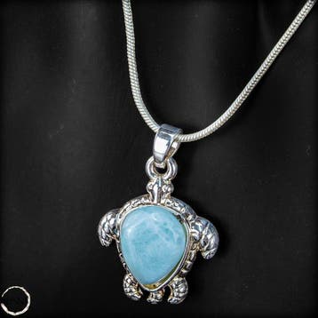 Larimar schildpad-hanger van 925 sterlingzilver –, Antiek en Kunst