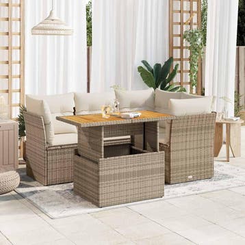 vidaXL 5-delige Loungeset met kussens poly rattan beige, Verzenden, Nieuw, Loungeset