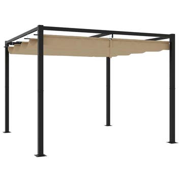 vidaXL Prieel met uittrekbaar dak 3x3 m staal taupe, Verzenden