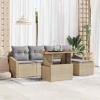 vidaXL Tuin Eettafel Set met kussen 6 pcs Beige en Grijs, Tuin en Terras, Verzenden, Nieuw