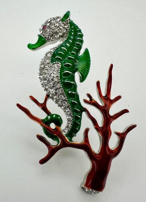 Trifari - Seahorse on Coral - rhodium-plated - Broche, Maison & Meubles, Maison & Meubles | Autre