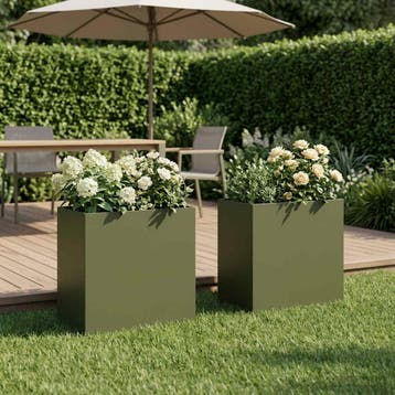 vidaXL Plantenbak 2 st Olijfgroen 50 x 30 x 50 cm, Verzenden, Nieuw