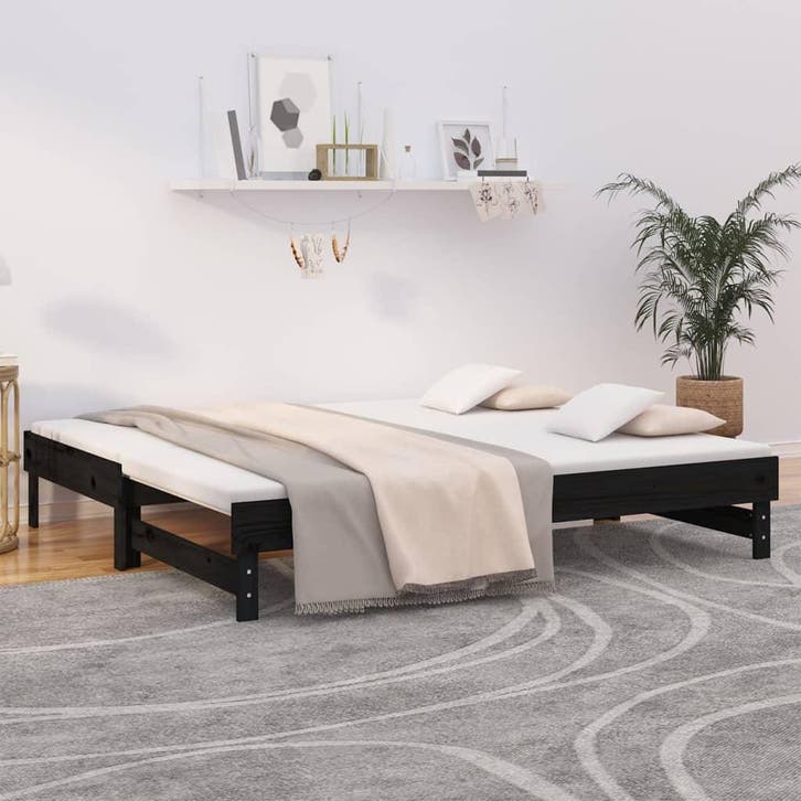 vidaXL Slaapbank uitschuifbaar massief grenenhout zwart, Huis en Inrichting, Slaapkamer | Bedden, Nieuw, Verzenden