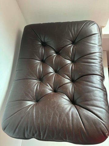Tabouret - Cuir, Bois - Pivotant scandinave