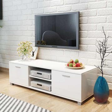 vidaXL Tv-meubel 140x40,5x35 cm hoogglans wit, Verzenden