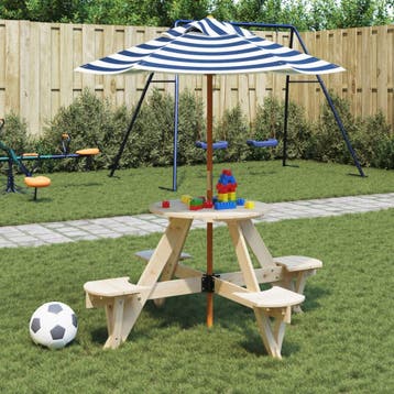 vidaXL Picknicktafel voor 4 kinderen met parasol rond, Tuin en Terras, Verzenden, Nieuw