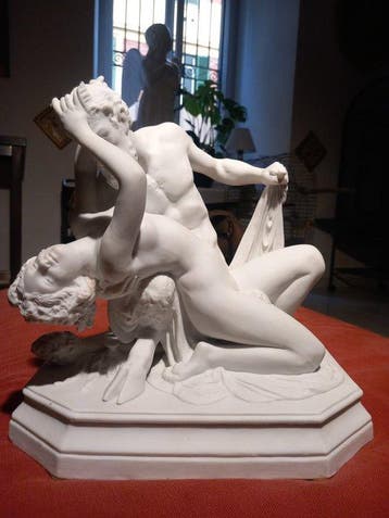sculptuur, Satiro e baccante - 26 cm - Biscuit porselein