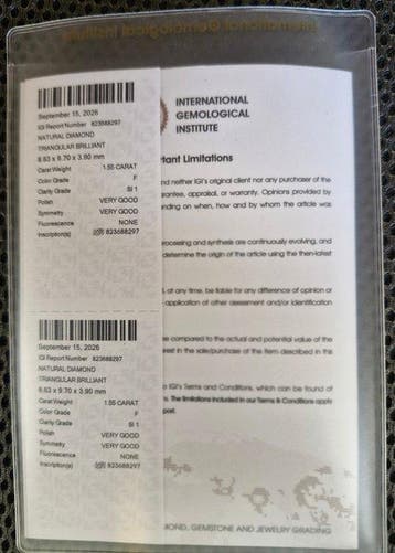 1 pcs Diamant (Naturelle) - 1.55 ct - Triangle - F - SI1 -