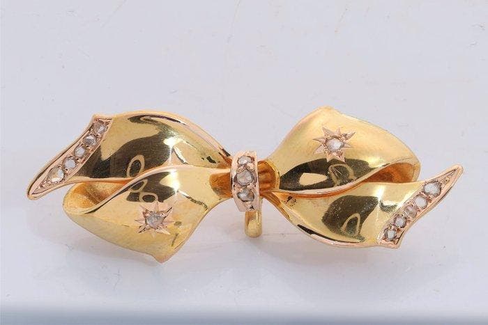 Broche - 18 karaat Geel goud - Diamant - Antiek Victoriaans, Bijoux, Sacs & Beauté, Bijoux anciens