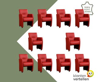 Set van 10 Leren eetkamerstoelen Pleasure - Toledo Red, Ophalen of Verzenden, Nieuw, Leer, Eén