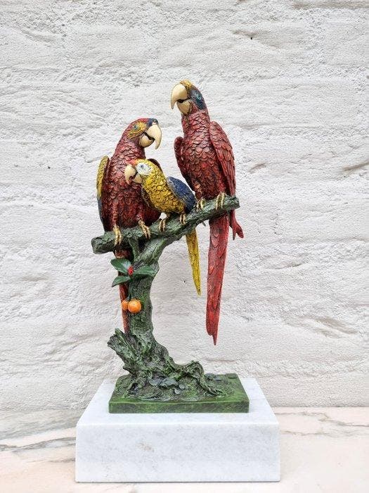 sculptuur, Parrot family - 41 cm - Brons, Marmer, Antiquités & Art, Curiosités & Brocante
