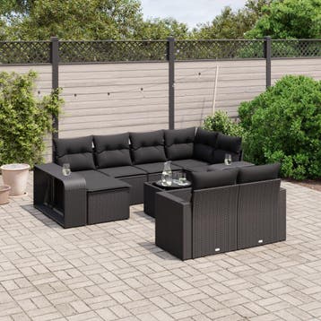 vidaXL 11-delige Loungeset met kussens poly rattan zwart, Verzenden