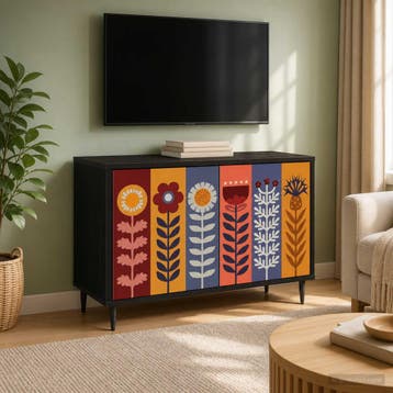 vidaXL Tv-meubel ESSEN 69 x 33 x 50,5 cm Zwart eiken Bewerkt, Verzenden, Nieuw