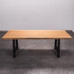 Boomstamtafel, Eettafel 250x100 massief hardhout, metaalpoot, Huis en Inrichting, Tafels | Eettafels, Overige houtsoorten, Robuust Modern
