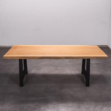 Boomstamtafel, Eettafel 250x100 massief hardhout, metaalpoot, Huis en Inrichting, Tafels | Eettafels, Overige houtsoorten, Robuust Modern