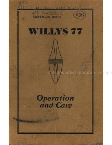 1933 WILLYS-OVERLAND WILLYS 77 INSTRUCTIEBOEKJE ENGELS